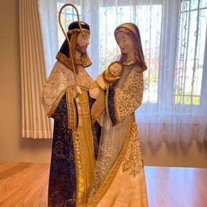 Metal Nativity Family. Blue, White and Gold. 23 inches Tall. Brand New